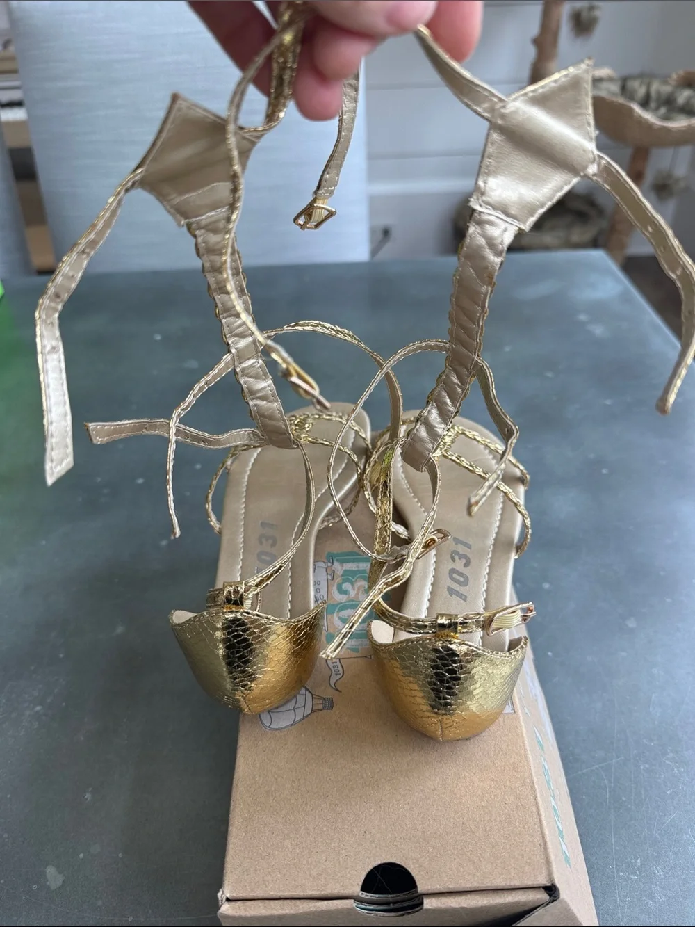 Gold Braided Lace-Up Women's Sandals